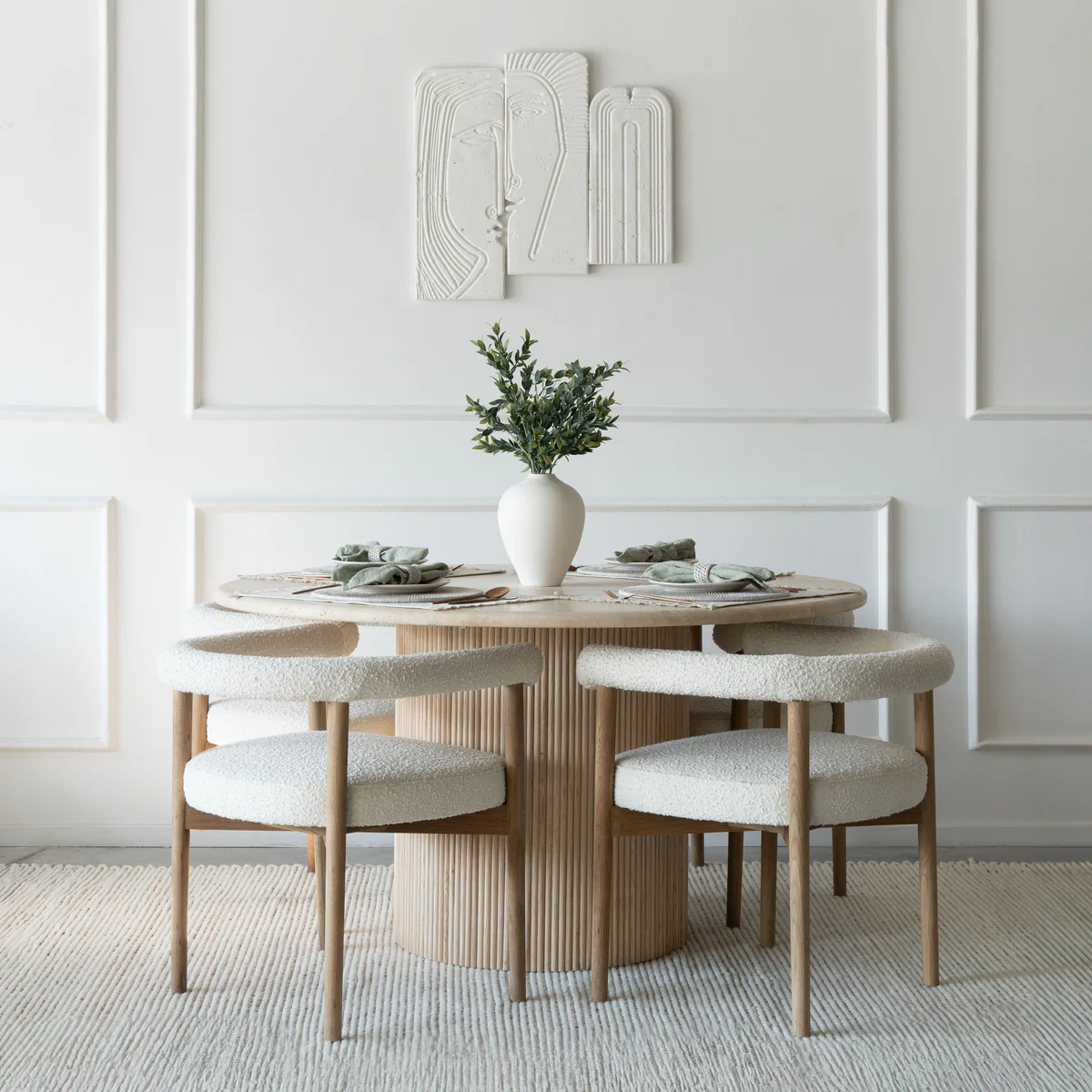 Palm Round Travertine Marble Dining Table Image